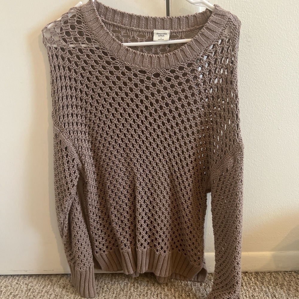 Abercrombie & Fitch Taupe Open-Knit Sweater